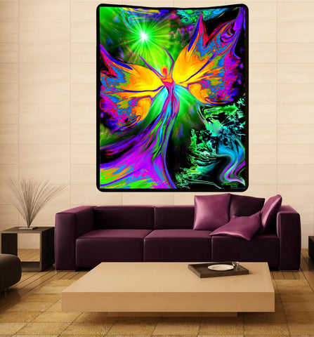 Rainbow Fairy Art Tapestry, Energy Artwork with Symbolism - "From Dark to Light"