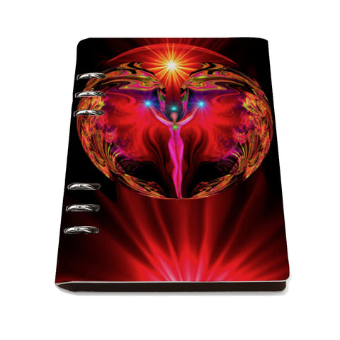 red angel art on a small 3 ring binder journal