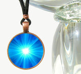 Bright blue starburst necklace,  throat chakra art by Primal Painter