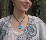 Blue Throat Chakra Necklace, Vivid Blue Starburst Artwork, Energy Jewelry