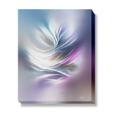 Minimalist art stretched canvas print with soft pastel colors and simple swooping lines called "Feathers and Wind" by Primal Painter