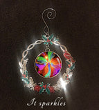 Wreath Christmas Ornament With Original Angel Art by Primal Painter - "Healing Hands"