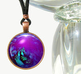 Purple Necklace with Abstract Artwork by Primal Painter. Metaphysical meaning. 