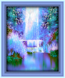 Framed Waterfall Impressionist Wall Art Print, Blue Fantasy Dreamscape by Primal Painter - "Water Sprite"