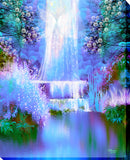 Waterfall Impressionist Art Stretched Canvas Print, Blue Fantasy Dreamscape by Primal Painter called "Water Sprite"
