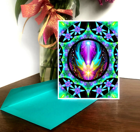 Mandala Notecard, Colorful Art Card, Reiki Angel Art - "Astral Connection Mandala"