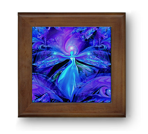 Framed Ceramic Tile, Purple Angel Art Wall Hanging, Metaphysical Home Decor - "The Seer"