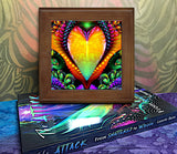 Framed Ceramic Art Tile, Psychedelic Rainbow Heart Fractal, Angel Coaster- "Universal Love"