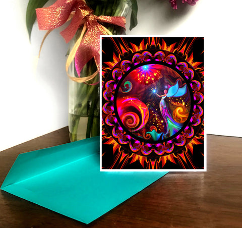 Mandala Angel Greeting Card, Red Chakra Blank Notecard, Reiki Art Card - "Gratitude Mandala"