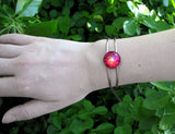 Red Chakra Bracelet, Abstract Art Silver Cuff, Positive Energy - "Fuchsia Swirl"