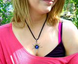 Throat Chakra Necklace, Vivid Blue Pendant, Reiki Sun