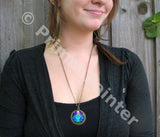 Twin Flames Heart Necklace, Purple Teal Chakra Jewelry, Lightworker Energy Art - "Unity"