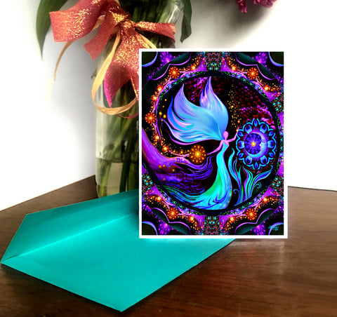 Spiral Energy Angel Art Greeting Card, Reiki Blank Notecard, Visionary Art - "Magical Realm"