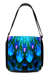 Blue Green Messenger Bag with a Snap-On Abstract Art Flap, Unique Fashion Statement - "Angel Feathers"