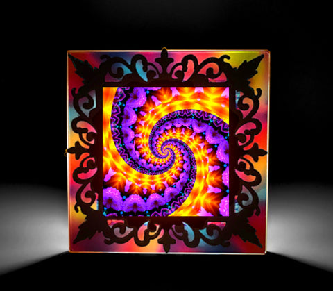 Psychedelic Night Light, Freestanding or Plug-in Decorative Lighting, 3D Framed Art- "Fibonacci Spiral"
