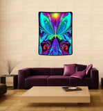 Large Rainbow Fairy Art Tapestry, Fleece Angel Artwork Baby Blanket - "Vibrance"