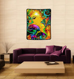 Huge Wall Hanging, Fantasy Fairy Art Tapestry with Mushrooms - "Waking Life"