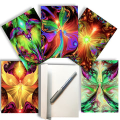 Set of 5 very colorful uplifting angel 5" x 7" art greeting cards by Primal Painter in a rainbow of array of colors. Includes envelopes. 