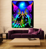 Large Blue Purple Fairy Tapestry with Spirals - "Breaking Free",
