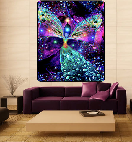 Psychedelic Chakra Angel Tapestry, Huge Fleece Wall Decor- "Bubbles of Clearing"