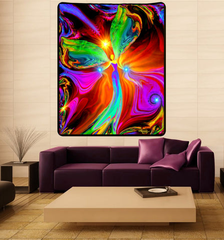 Visionary Art Wall Tapestry, Reiki Throw, Soft Fleece Blanket - "Healing Hands"