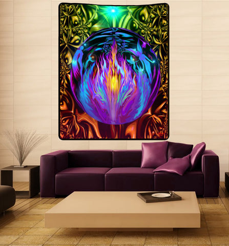 Violet Flame Tapestry, Visionary Art Wall Hanging, Reiki Throw Blanket- "Transmutation"