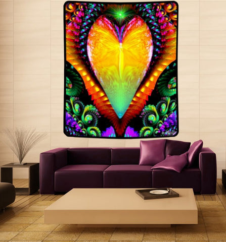 Rainbow Heart Tapestry, Psychedelic Fairy Wall Hanging, Original Artwork -"Universal Love"