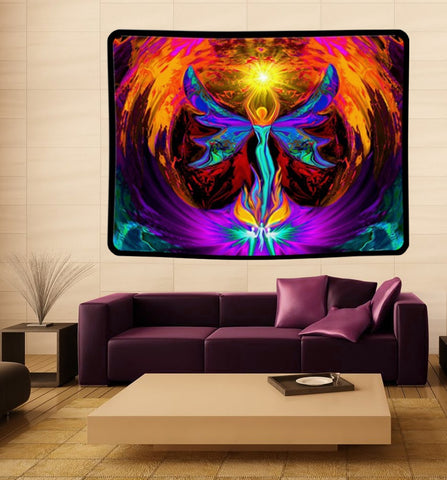 Colorful Angel Tapestry with Symbolism and Meaning, Original Artwork - "Phoenix Rising"