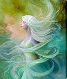 Green and blue Elemental goddess canvas art print of Mystrielle of the Flows by Primal Painter.