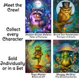 Four colorful animal illustrations of characters from the Funky Forest with text promoting their availability.