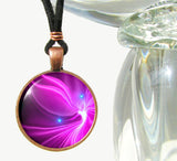 Fuchsia flowing angel art necklace with metaphysical art by Primal Painter