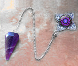Amethsyt Crystal Pendulum, Dowsing Tool with Metaphysical Art by Primal Painter - "Intuitive Heart"