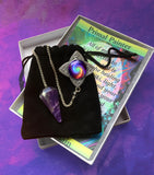 Amethsyt Crystal Pendulum, Dowsing Tool with Rainbow Swirl Chakra Art by Primal Painter - "Chakra Swirl"