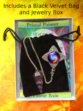 Amethsyt Crystal Pendulum, Dowsing Tool with Rainbow Swirl Chakra Art by Primal Painter - "Chakra Swirl"