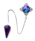 Faceted Amethsyt Crystal Pendulum, Intuition Tool with Metaphysical Art - "The Seer"