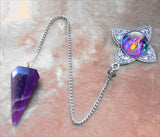 Amethsyt Crystal Pendulum with Violet Flame Energy Art Pendant - "Transmutation"