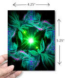 Green heart chakra twin flames greeting card with dimensions