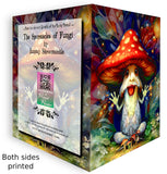 Front and Back: Auntsy Shroomsickle mushroom greeting card featuring red-capped mushroom with sparkling fingertips, tiny mushroom followers, full-color artwork