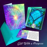 Rainbow swirl art 3 piece gift set with matching necklace, greeting card, symbolism card and gift box. 