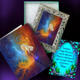 Framed mini goddess art print and story card gift set with blessing card and gift box 