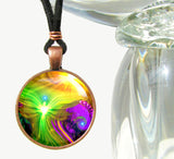 Rainbow Sun Angel Necklace, Abstract Artwork Pendant - "Awakening"
