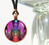 Fuchsia Angel necklace with rainbow array of chakras by Primal Painter