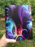 Binder notebook with rainbow swirling fractal art by Primal Painter.