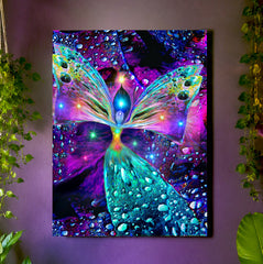 A stretched canvas print called Bubbles of Clearing by Primal Painter featuring a colorful, abstract chakra angel design with a background of multicolored bubbles. 