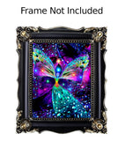 Colorful abstract artwork in a decorative frame with 'Frame Not Included' text above.