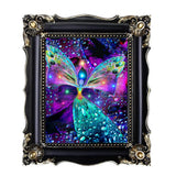 Rainbow angel art print by Primal Painter featuring a very colorful angel with butterfly wings, chakra colors, and orbs of energy. Bubbles of Clearing. Framed