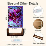 Flower themed abstract art night light in  magenta, purple, and violet with  a stained-glass style border. Art by Primal Painter. Size and details