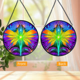 Front and back views: Textured glass suncatcher featuring a rainbow fairy with butterfly wings and meaningful symbolism by Primal Painter. 