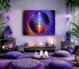 Chakra Canvas Print, Seven Chakra Orb with Rainbow Rays, Visionary Art Wall Decor