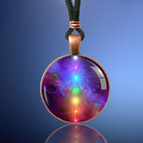 Rainbow chakra necklace in an antique copper colored setting